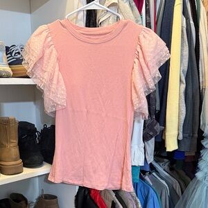 Elegant Pink Ruffle Sleeve Top